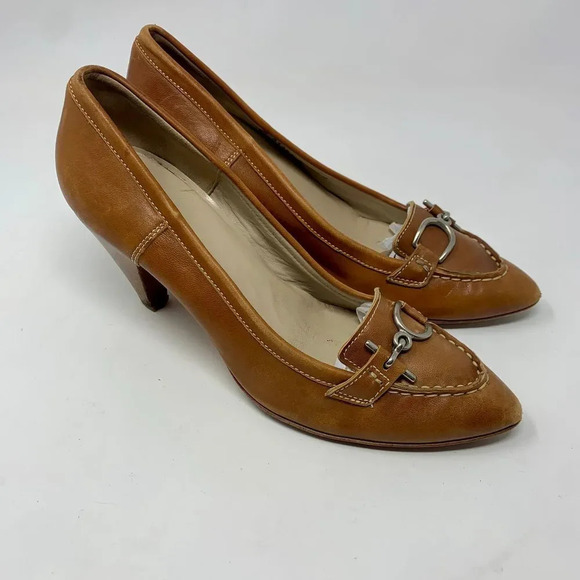 AGL Atillio Giusti Leombruni Heels Pointed Buckle Cognac Leather Brown Size 9.5 - Picture 5 of 12